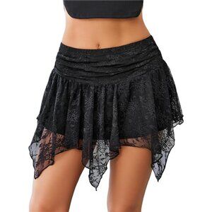 Women Lace Mini Skirt Boho Layered Asymmetrical Short Skirt Party Casual Summer